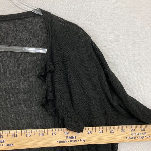 New Cache Large Black Open Front Draped Ruffle Lightweight Cardigan - Picture 6 of 9